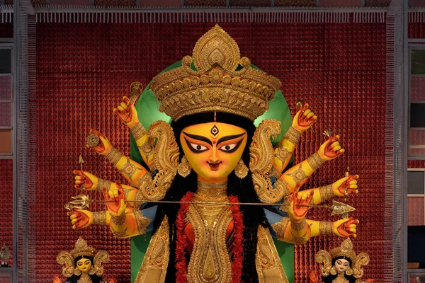 Bohyně Durga Devi Idol Zdobené Puja Pandal Kalkata West Bengal — Stock fotografie