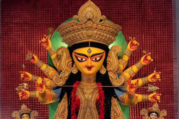 Goddess Durga Devi Idol Decorated Puja Pandal Kolkata West Bengal — 스톡 사진