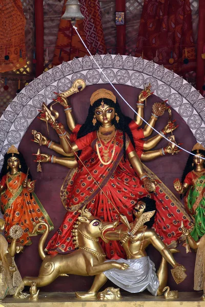 Kolkata Batı Bengal Deki Puja Pandalında Süslenmiş Tanrıça Durga Devi — Stok fotoğraf