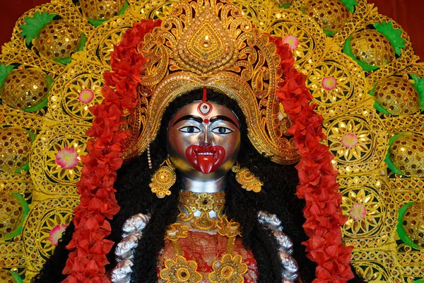 Diosa Kali Ídolo Decorado Puja Pandal Kali Puja También Conocido — Foto de Stock