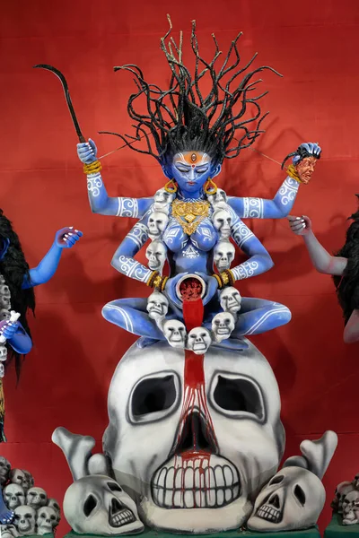 Diosa Kali Ídolo Decorado Puja Pandal Kali Puja También Conocido — Foto de Stock