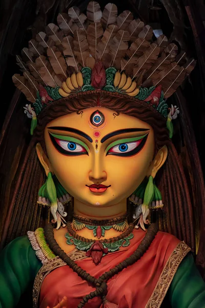 Goddess Durga Devi Idol Decorated Puja Pandal Kolkata West Bengal — Stock Photo, Image