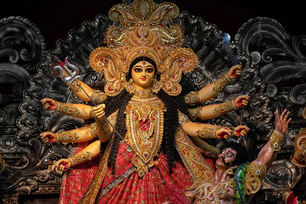 Godin Durga Devi Idool Versierd Puja Pandal Kolkata West Bengalen Stockafbeelding
