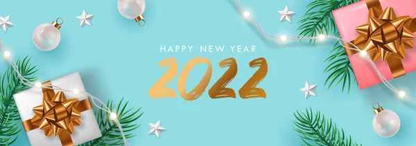 Happy New Year 2022 Greeting Card Banner Poster Design Template — Stock Vector