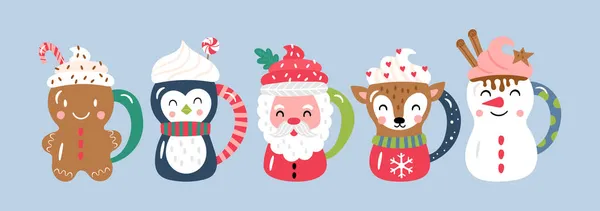 Рождественский Праздник Милый Набор Шоколадный Шоколад Детская Печать Открыток Стикеров — стоковый вектор