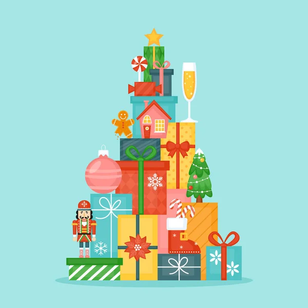 Conceito Venda Natal Com Caixas Presente Ornamento Desconto Promoção Publicidade — Vetor de Stock