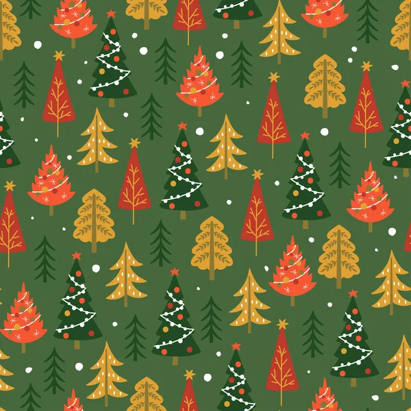 Seamless Pattern Christmas Holiday Cute Forest Fir Trees Childish Background — Stock Vector