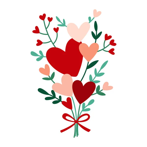 Valentinstag Niedlichen Blumenstrauß Mit Herzformen Kindlicher Druck Für Karte Aufkleber — Stockvektor