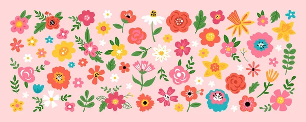 Paskalya bayramı ve bahar mevsimi dekorasyonu için güzel çiçekler. Kartlar, çıkartmalar, afişler ve davetiyeler için çocuksu yazılar