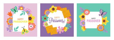 Fısıh bayramı tebrik kartı seti. Pesach kartları için çocuksu baskı, poster, afiş ve arkaplan