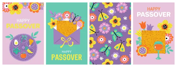 Fısıh bayramı tebrik kartı seti. Pesach kartları için çocuksu baskı, poster, afiş ve arkaplan