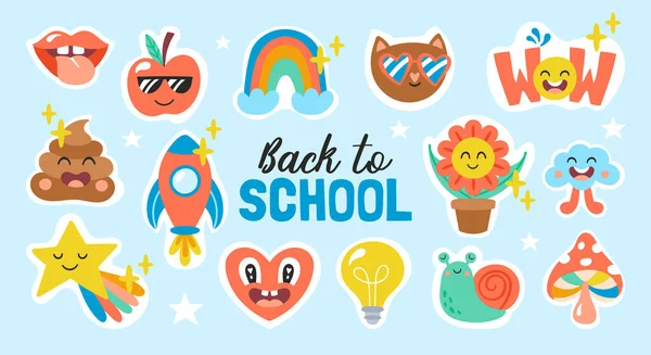 Back School Banner Design Cute Creative Stickers Childish Print Planner — Διανυσματικό Αρχείο