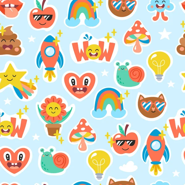 Seamless Pattern Background Back School Concept Cute Creative Stickers Childish — Image vectorielle
