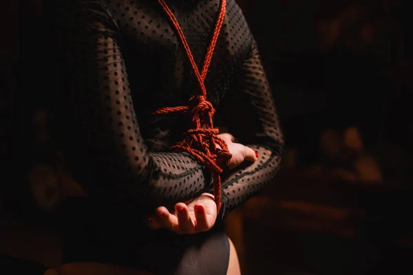 Young Woman Her Hands Tied Her Back Close High Quality — Stock Photo, Image