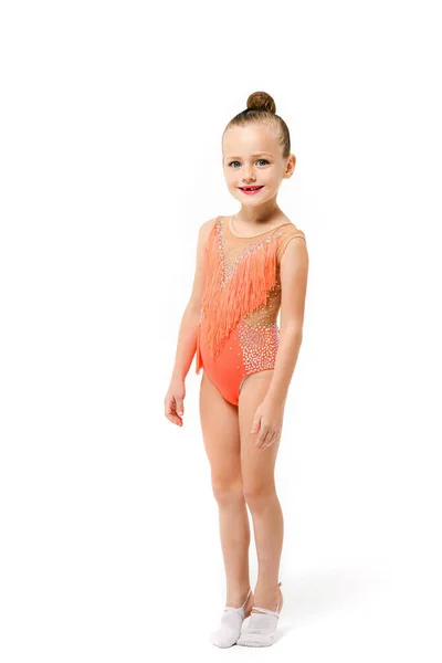 Small Artistic Gymnast Acrobatics Girl Stay Full Length Studio Isolated — Stock Photo, Image