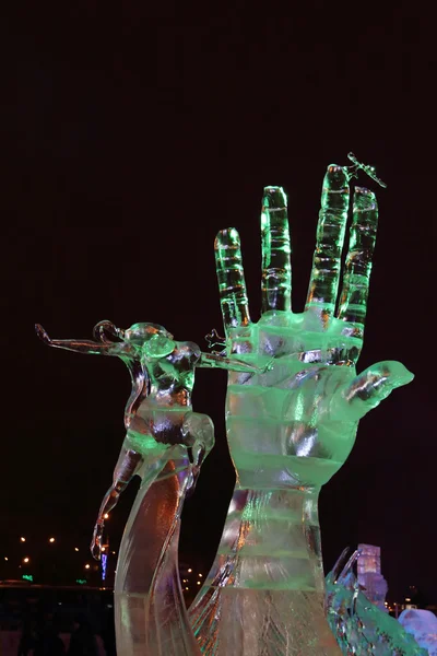 PERM, RUSSIA - JAN 11, 2014: Illuminated sculpture Hand and danc — Stock Photo, Image