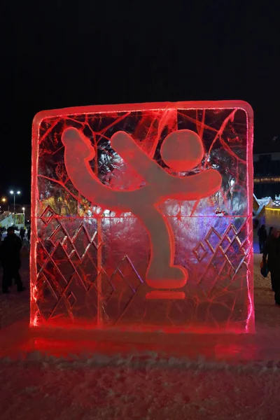 PERM, RUSSIA - JAN 11, 2014: Illuminated red Figure skater chara — Stock Photo, Image