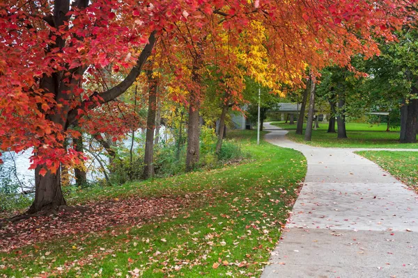 Colorful red Fall foliage on College Campus — Stock Photo, Image