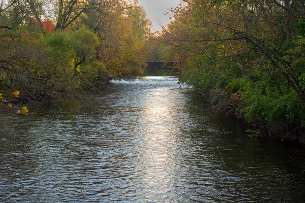 Río Cedro Rojo serpenteando a través del campus de la Universidad Estatal de Michigan durante el otoño —  Fotos de Stock