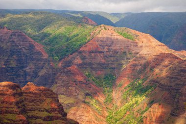 Waimea Kanyonu Eyalet Parkı 'na bakan puslu bir günde, Kauai, Hawaii, ABD
