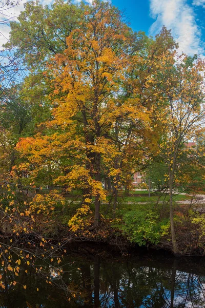 Fall colors on the Red Cedar river in East Lansing — Stock Photo, Image