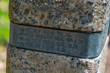 Shenandoah National Park, VA - May 7, 2018: Marker for Dickie Ridge Trail
