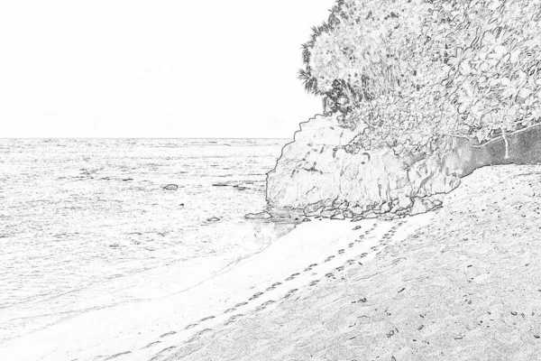 Pencil drawing of a beautiful seascape scene on the Island of Kauai, Hawaii, USA — Stock Photo, Image