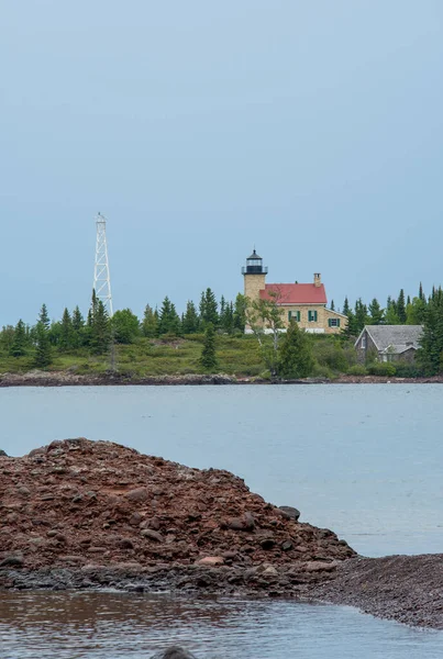 Copper Harbor Lighthouse viewed from across the water. High quality photo