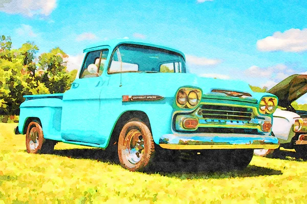 Digitally Created Watercolor Painting Green Aqua 1958 Chevy Apache Profile — Stock Photo, Image