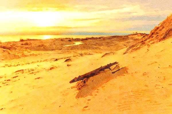 Digitally Created Watercolor Painting Beautiful Lake Michigan Sunset Sand Dunes — Photo