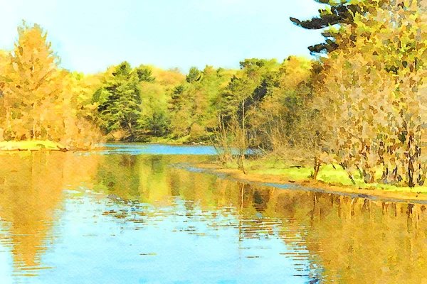 Digitally Created Watercolor Painting Winding River Sunny Day Ludington State — Stockfoto