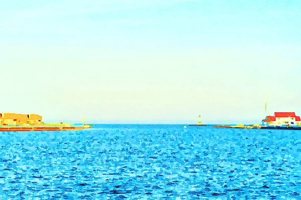 Digitally Created Watercolor Painting Harbor Entrance Ludington Port Pere Marquette — Stockfoto