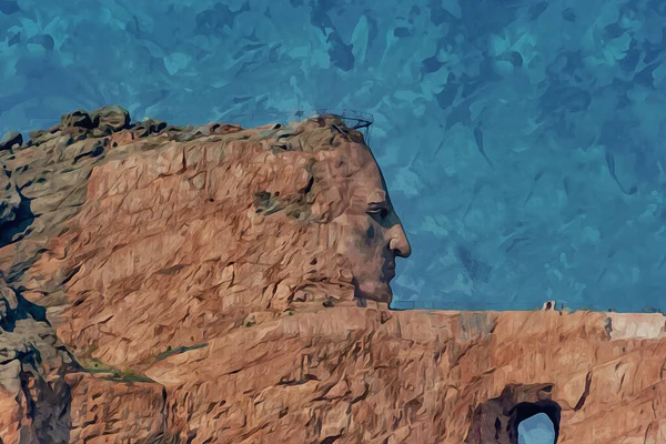 Digitally Created Watercolor Painting Mountain Monument Crazy Horse Memorial Blue — Photo