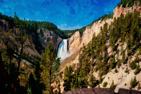 Digitally Created Watercolor Painting Yellowstone Falls River Grand Canyon National — 스톡 사진