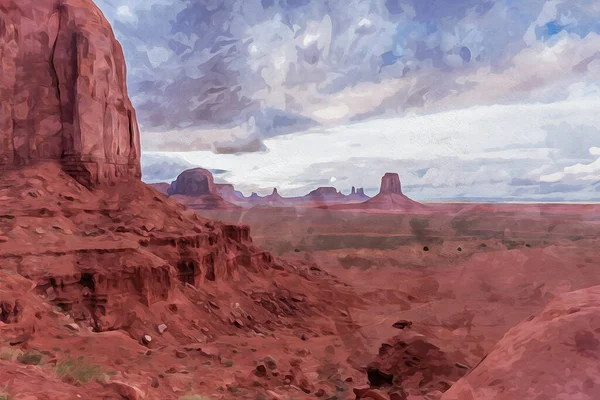 Digitally Created Watercolor Painting Stormy Artist Point Monument Valley High — Stockfoto