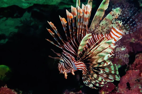 Digitally Created Watercolor Painting Stunning Poisonous Lionfish Waters Little Cayman — Photo