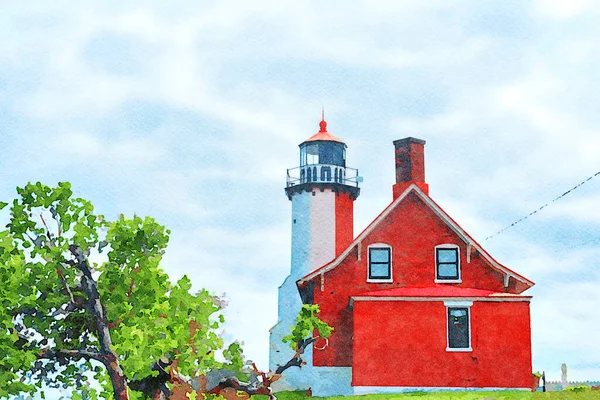 Digitally Created Watercolor Painting Beautiful Summer Morning Landscape Image Lighthouse — Photo