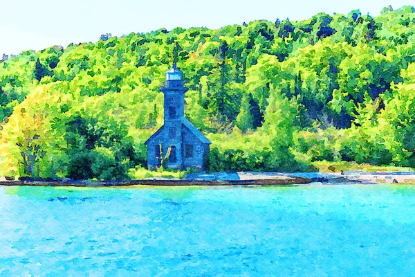 Digitally Created Watercolor Painting Grand Island East Channel Light Summer — Stock Photo, Image