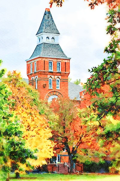 East Lansing Listopadu Digitálně Vytvořený Akvarel Historické Linton Hall Kampusu — Stock fotografie