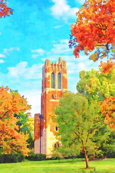 2021年11月3日 密歇根东区 密歇根州立大学 一所大型公立研究型大学校园里数字创作的博蒙特塔石灰的水彩画 — 图库照片