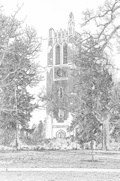 Helppo Lansing November 2021 Digitaalisesti Luotu Lyijykynäpiirros Beaumont Tower Carillonista — kuvapankkivalokuva