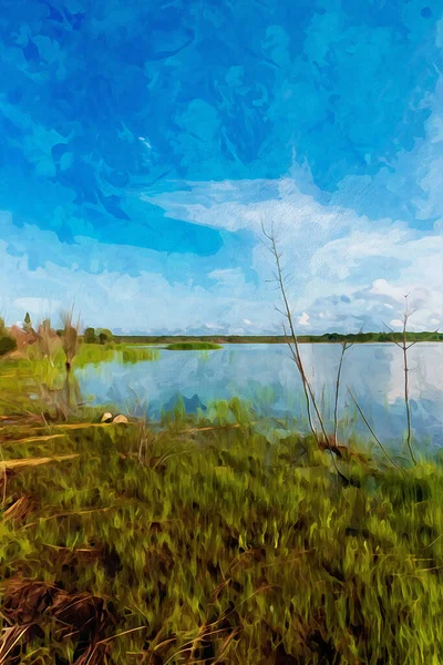 Pintura Acuarela Creada Digitalmente Hermosa Orilla Del Lago Duncan Bay — Foto de Stock