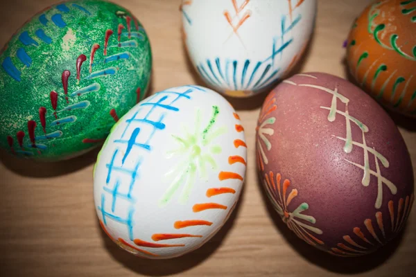 Easter eggs on wooden table — Stock Photo, Image