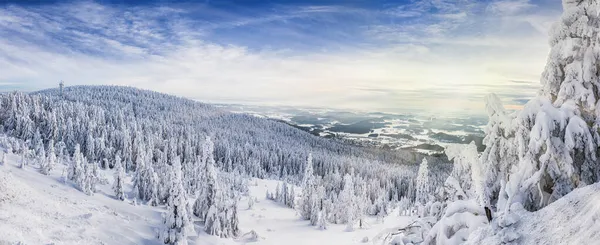 Vacker Vinter Utsikt Över Dalen Från Jested Och Solnedgång — Stockfoto