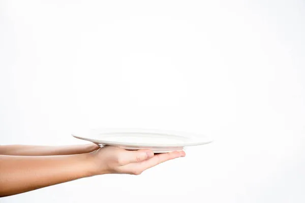 White Dish Empty Hand Pattern White Background Isolation Copy Space — Stock Photo, Image