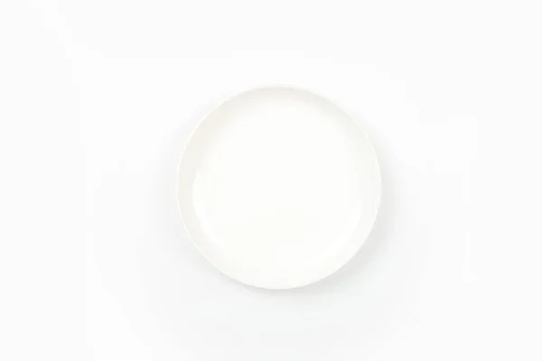 Placa Branca Colocada Sobre Fundo Branco Vista Superior — Fotografia de Stock