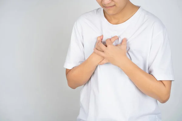 Mâinile Care Țin Piept Simptome Boală Atac Cord — Fotografie, imagine de stoc