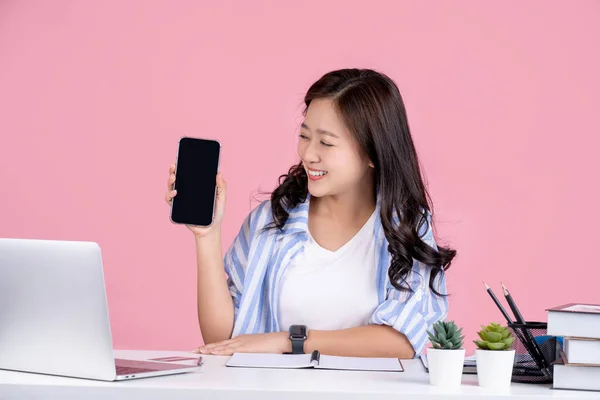 Young Successful Smiling Employee Asian Business Woman Wear Casual Shirt — Stockfoto