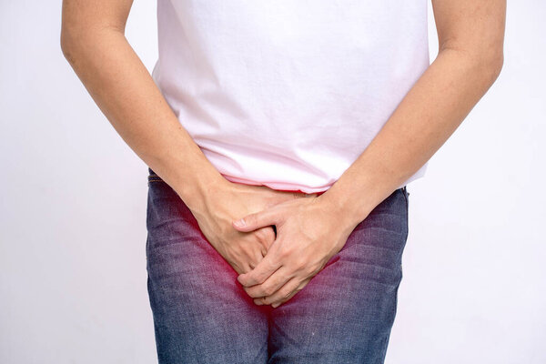 Pain in the prostate, people suffering from prostatitis or from venereal diseases. isolated on a white background