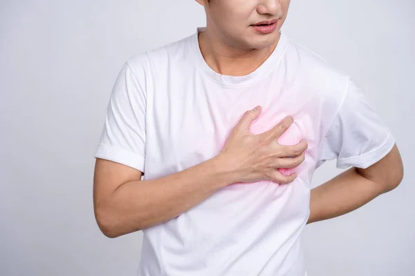 Person Having Heart Attack Young Asian Man Had Chest Pain — Stock Photo, Image